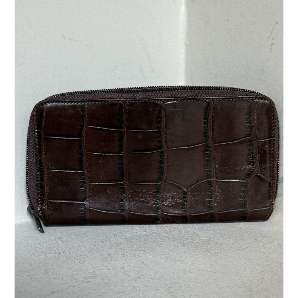 Harold Powell Leather Wallet Brown Croc Embossed Luxury
